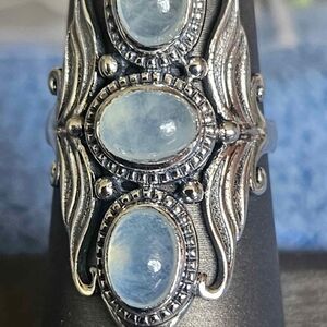 Nice Cabochon Aquamarines Boho 925 Silver Ring NEW